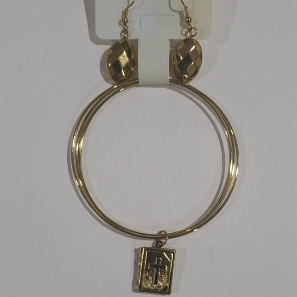 Gold tone Layered, Cross Charm Bangle Bracelets with Earrings - Women's Jewelry - Picture 5 of 6